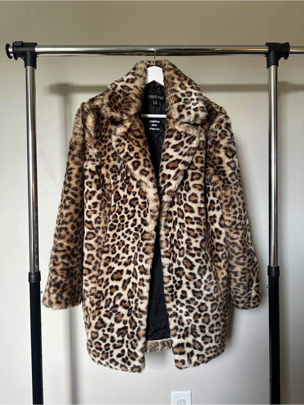 Current Mood Leopard Print Faux Fur Teddy Coat - Tan Brown Black